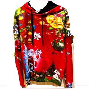 Ding Ge Fu Shi Size 2XL Christmas Long Sleeve Hooded Shirt W/Santa